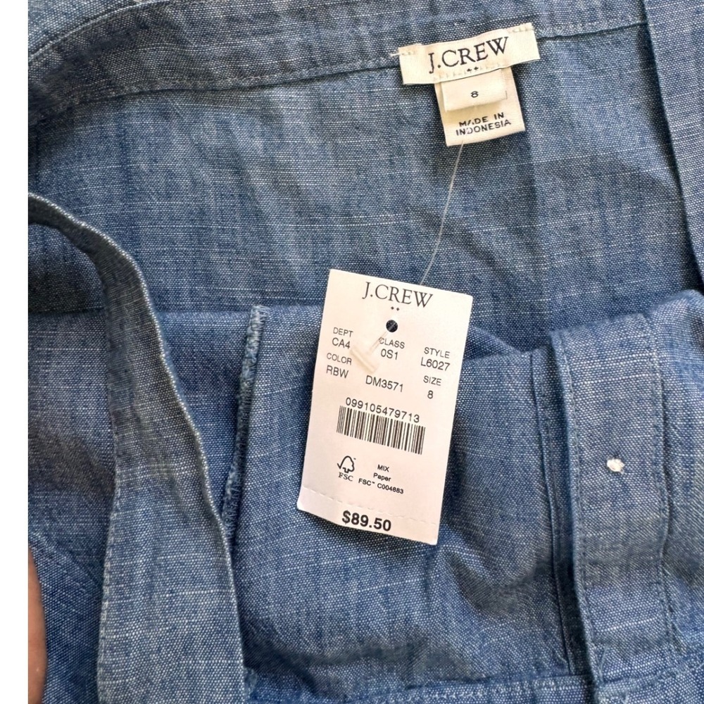 NWT J.Crew Chambray Button-Front Square Neck Fit & Flare A-Line Dress Blue SZ8 - Picture 4 of 7